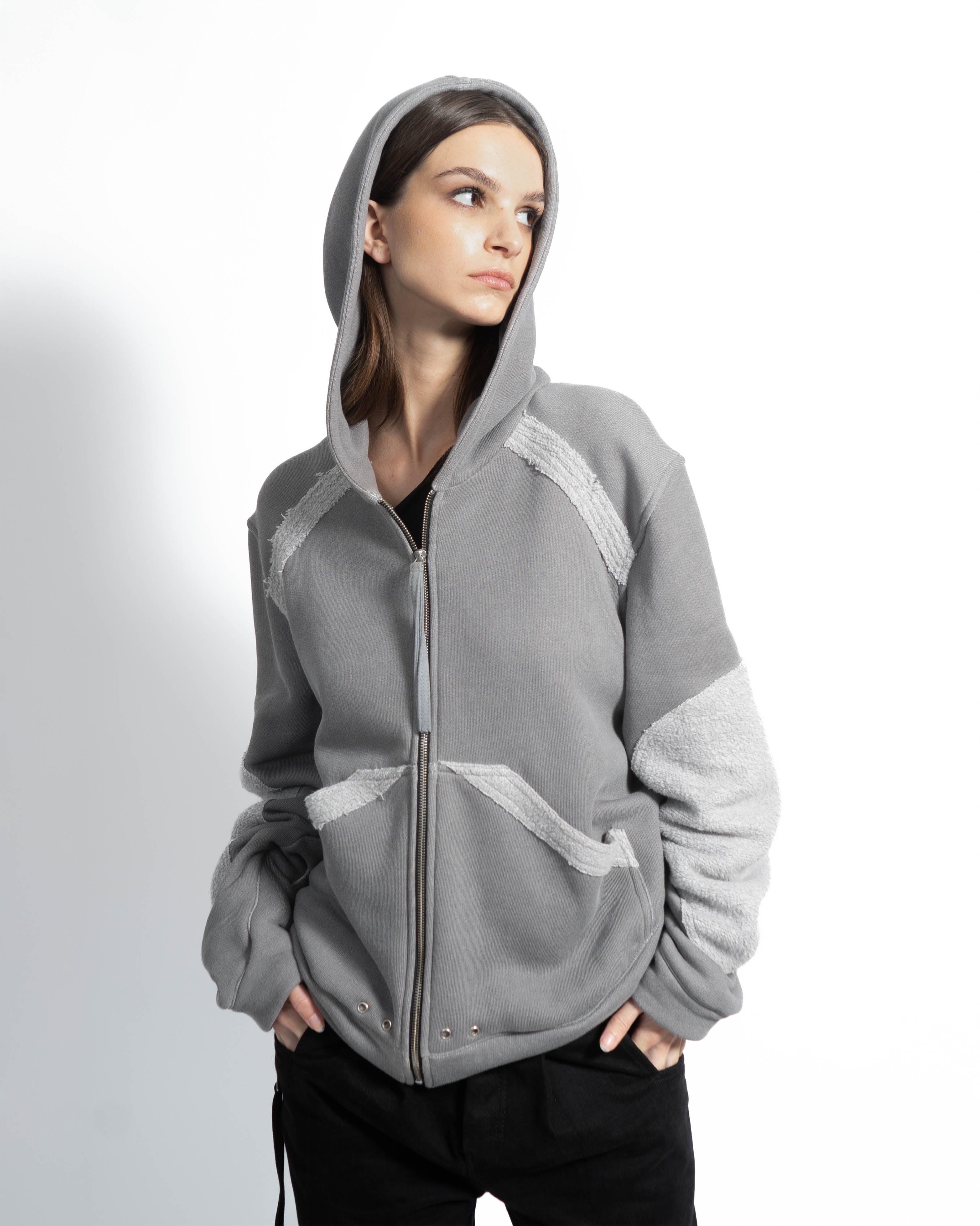 Patch Zip Up Hooded Sweater