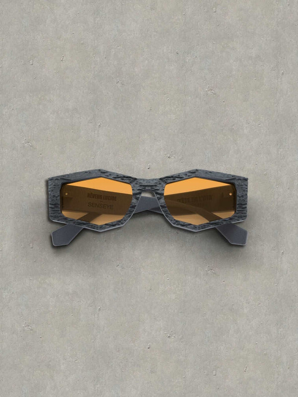 Limited edition 3D printed eyewear with angular lines and contemporary aesthetic.